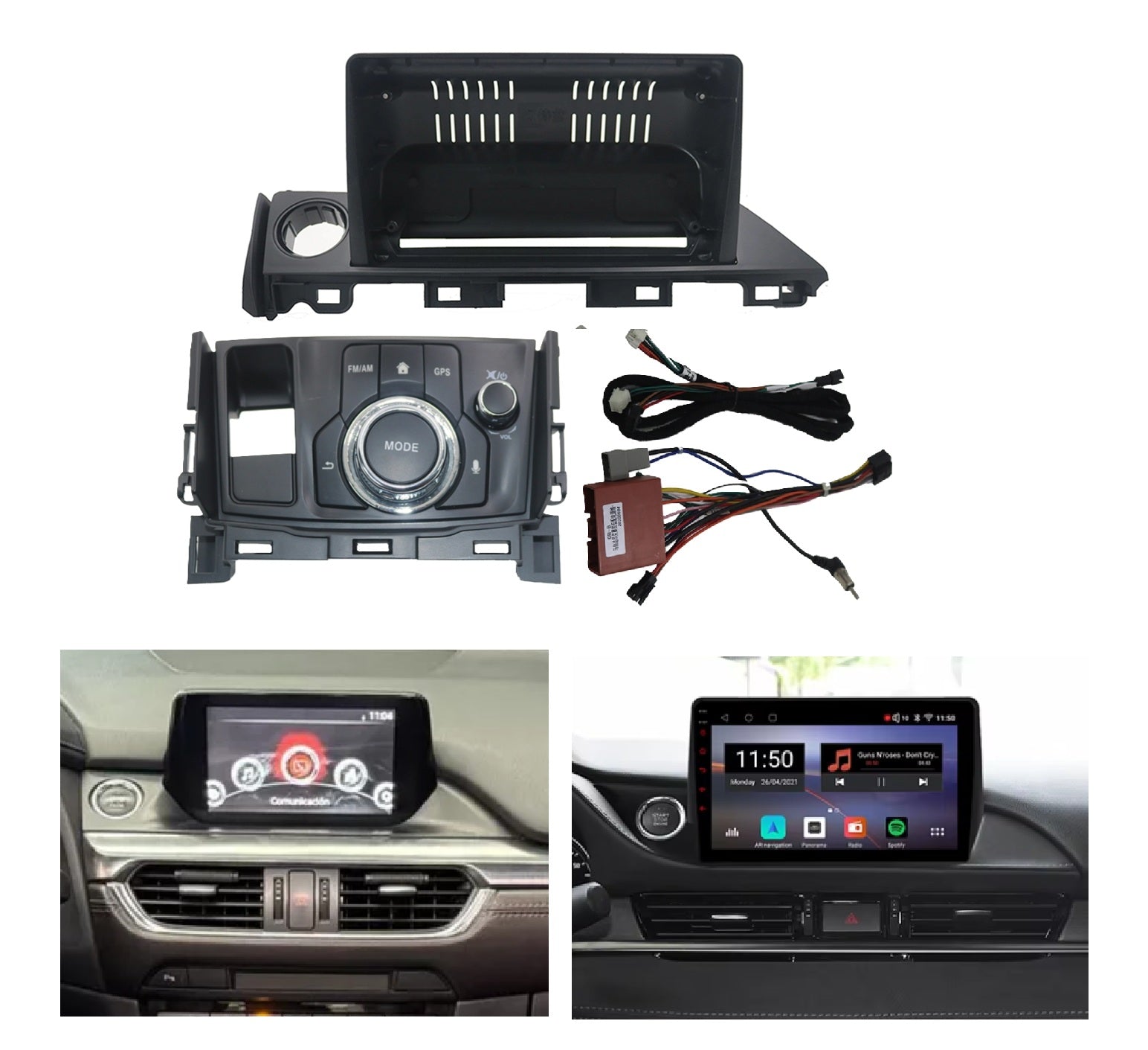 CONSOLA MAZDA 6 2016 A 2020 - 9 (NEGRO MATE) + PALANCA DE MANDO + CAN BUS